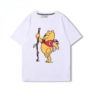 Winnie the Pooh Honey Cartoon Short-sleeved Summer Boys Girls and Childrens Versatile 100% Pure Cotton Cute Round-neck T-shirt