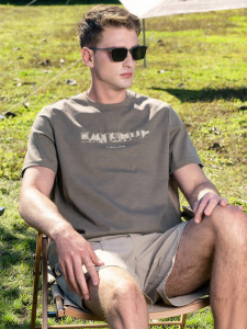 Enjeolon | Cooling Cotton Men T-Shirt 3D Letter Embossed