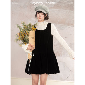 loveheynew | Đầm A-line Vòng Cổ Vuông Không Tay Đen Velvet