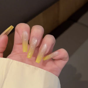 2025 Dài Mới Pure Yellow Gradient Glass Bead Cat Eye Nails Nhẹ Nhàng Màu Sáng Nhỏ Thường Ngày Dụng Cụ Làm Đẹp Móng Tay