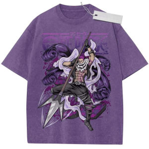 Bandai | 2026 Summer Mens Purple Washed T - Shirt One Piece Purple - Haired Mihawk Spear Purple Aura High - Quality Fabric for Casual