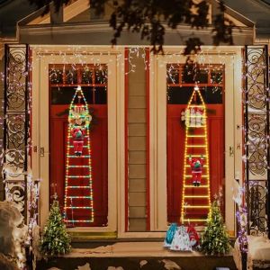 LED Christmas Ladder Lights with Climbing Santa Claus Multicolor Lights for Window Garden Xmas Tree Decor Waterproof with 8Modes