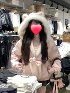 Cute Fluffy Hooded Jacket Womens Thickened Double-sided Wear Design Sense Fleece-lined Winter Cotton Coat Warm Casual Style