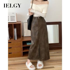 IELGY American retro high waist slimming slit skirt for women
