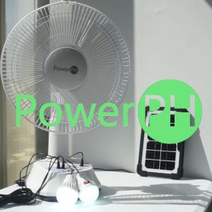POWERPH 12 Inch Rechargeable Solar Fan With 3W Solar Panel 2 LED Lights + Portable Round Mini Desktop Fan With Quiet Design USB Charger And Built-In Battery