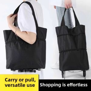 Foldable Shopping Bag Portable Canvas Trolley Bag Stretchable Shopping Bag for Household Vegetable Buying Eco-Friendly Bag