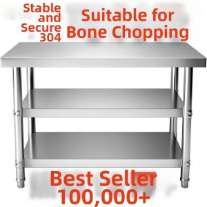 Extra Thick Double Layer Stainless Steel Worktable Three-tier Storage