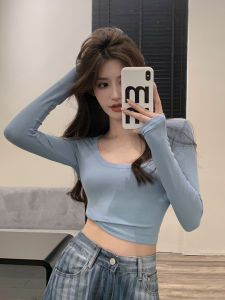 Slim Fit Short Jazz Dance Top Womens Autumn Winter Kpop Performance Outfit Street Style Long Sleeve U Neck Base Shirt