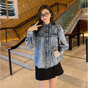 เรียบหรู บริสุทธิ์ ผ้าฝ้าย ลำลอง หลากหลาย ผู้หญิง เดนิม เสื้อ เสื้อท่อนบน ทันสมัย ฤดูใบไม้ร่วง บุคลิกภาพที่จําเป็นตรงกันทั่วตัว