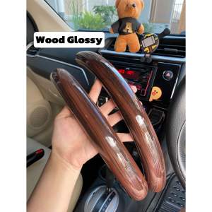 Panel Pegangan Cover Stir Mobil isi 2pcs black piano wood glossy carbon
