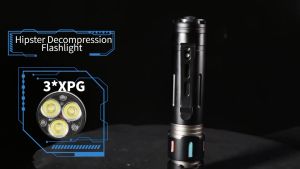 Asafee 6177 3*XPG LED 1200LM 200M Range Tactical Flashlight Strong Flash SOS Light Rotaing Gyro Fluorescent Rechargeable IPX4 Waterproof Outdoor Lamp