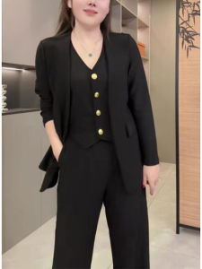 Fashionable Long Sleeve Vest And Pants Two-Piece Set Womens Autumn New Style Elegance Suiting Outfit Polyester Fiber V-Neck