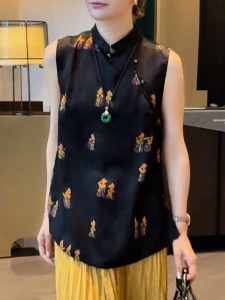 QINGNAER | Vintage Chinese Style Loose Printed Sleeveless Vest Womens Wear