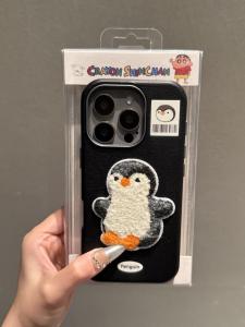 Penguin Patterned Furry Phone Case for Apple 16Promax Iphone 15 High End 14Pro Cute 13Promax Leather Texture 12Jellycat 11New 16Plus Anti Fall