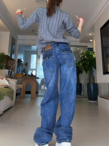 กางเกงยีนส์ทรงหลวมเอวต่ำสไตล์อเมริกันสำหรับผู้หญิง กางเกงขายาวทรงตรงขากว้าง ฤดูใบไม้ร่วง 2025 ใหม่ สไตล์ย้อนยุค เหมาะกับทุกโอกาส