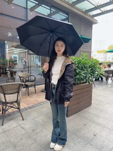 NEW Fold Automatic Umbrella for women Rain And Sun Dual-Use Sunshade Black Rubber Umbrella Portable