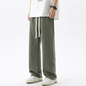Khaki Loose Straight Leg Cotton Casual Pants for Men Autumn Winter New Style Wide Leg Trousers Pure Color Workwear Jeans