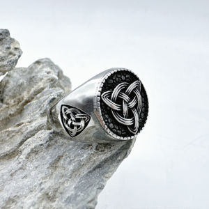 Vikings Style Solid Ring 316L Stainless Steel Jewelry Punk Fashionable Round Celtic Knot Ring Size 7-13