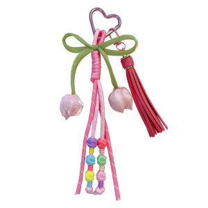 New color matching hand woven rope tulip key chain creative Fried Dough Twists beads fashion bag hanging rope pendant