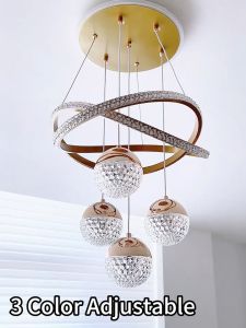 GOGEOUS Kristal Lampu Gantung Remote Led 3 Warna Minimalis Mewah Chandelier Ruang Tamu Bar Restoran Kamar Tidur Lampu Gantung