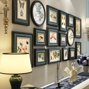 American Style Solid Wood Photo Wall European Style Retro Restaurant Photo Frame Wall-Mounted Living Room Background Wall Combination of Paintings House Decorative Painting