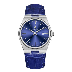 WWOOR นาฬิกาข้อมือสายหนังลูกวัวสำหรับผู้ชายนาฬิกาควอตซ์ธุรกิจสแตนเลสนาฬิกาหรูหรากันน้ำ100เมตรนาฬิกาสำหรับผู้ชาย