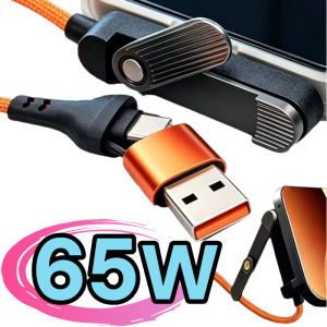 65W 2-in-1 USB Type C To Type C Cable Fast Charging Braided Data Cable Foldable Phone Stand Cord For iPhone 17 16 Samsung