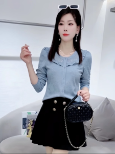 WANGGONGZHU | Ruffle Sleeve Long Sleeve Round Neck T-Shirt Womens Autumn Fashion Gentle Loose Slimming Top Princess Style Korean Commute