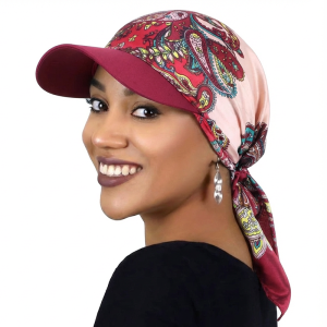 New Women Fashion Printed Satin Headscarf Hat with Brim Sun Hats Summer Soft Breathable Headscarf Caps Baseball Cap