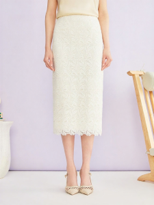YINER | Elegant Embroidered Lace Hollow Straight Skirt