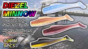 MEREDITH DieZel Minnow Fishing Lures 80mm 5.9g Fishing Soft Baits 3.15" 8pcs/lot Silicone Artificial Swim Plastic Lure Wobblers
