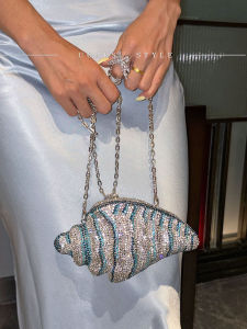 UGALS Luxury Heavy Work Conch Shell Diamond Shiny Versatile Evening Handbag Crossbody Bag Elegant Fashionable Party Clutch