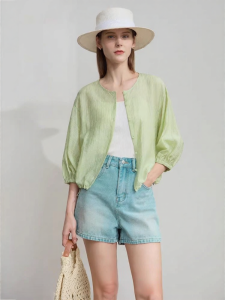 AMII | Commute Style Round Neck Drop Shoulder Three Quarter Sleeve Tencel Loose Blouse