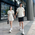 Polo Collar Bubble Sleeve Womens Korean Style High Waist Short Skirt Couple Matching Cotton Knitted Summer Dress.