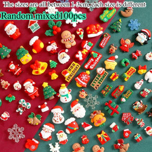 50/100/150pcs Mixed Resin Christmas Accessories Santa Claus Snowman Christmas Tree Decorations in Various Styles for Gift.