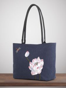 Thickened Crumpled Hemp Embroidery Fuiyu Original National Style Lotus Clear Breeze Womens Handbag Shoulder Bag Ethnic Wind