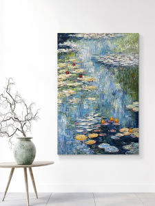 World Famous Monet Water Lilies Hand-painted Oil Canvas Texture Decorative Artwork for Hall Entrance Living Room Landscape Hanging Picture