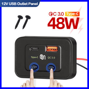 48W 12V USB Outlet Panel PD 30W & QC3.0 18W Surface Wall Mount Car USB Port with Button Switch for Car Bus Marine Truck RV ATV