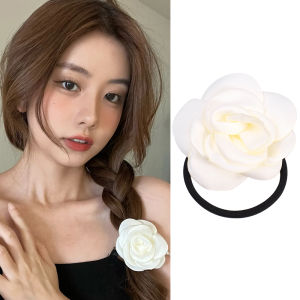 【♡Lovely girls house♡】5Pcs Korean Style Fashion Fabric Camellia Flower Hair Rope for Women Elegant Bow Hair Ties Simple Hair Accessories