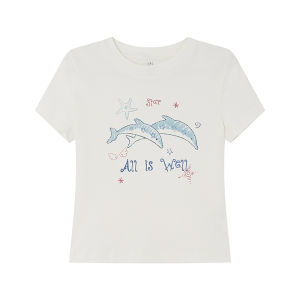 Dolphin Print Round Neck Short Sleeve T-Shirt