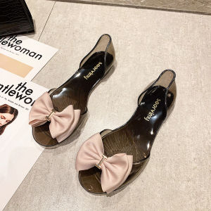 Cross-Border Southeast Asian Flat Bottom Anti-Slip Korean Style Beach Shoes Vacation Metal Butterfly Knot Fish Mouth Jelly Shoes