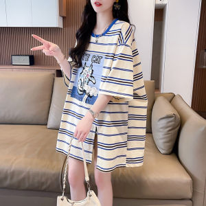 Casual Loose Womens Polo Neck Striped T-Shirt Half Zipper Short Sleeve Summer Fashion Top Polyester Material Creative Pattern