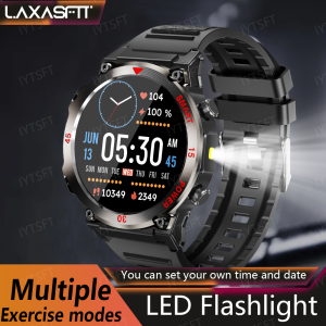 LAXASFIT Bluetooth Call Smart Watch Men Full Touch Screen Health Monitor Clock With Flashlight Men SmartWatch For IOS Android
