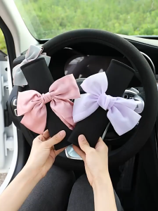 1 Pc Car Seat Belt Covers with Cute Side Bow Knot - Soft Shoulder Protector Stylish Auto Interior Accessory for Comfo