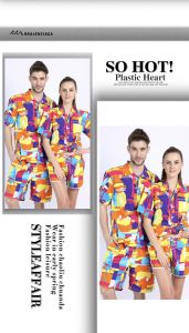 uniesx summer floral Hawaiian polo shirts top shirt short sleeve couple shirt
