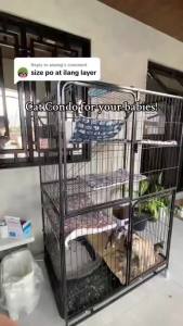 【Free Gift】Square Tube Cat Cage 4 Layer Pet Cage Foldable Sturdy Pet Furniture Cat Cages With Wheels Stainless