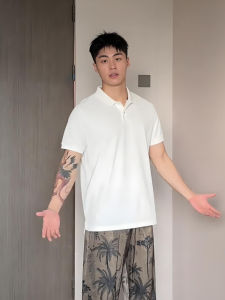 White Short Sleeve Polo Shirt Pure Cotton Heavyweight Collared Mens T-Shirt Cleanfit Youthful Trendy Summer Casual Wear