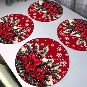 VIKAMA 4-Piece Christmas Poinsettia Placemats Family Gatherings Christmas Parties Holiday Table Decor & Accessories