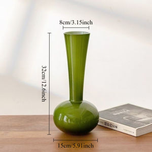 Nordic Style Green Glass Vase Narrow Neck Vase Hydroponic Fresh Floral Arrangements Container Living Room Office Decor