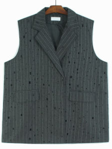 Street Style Diamond Embellished Suit Vest Womens Loose Midi Stripe Jacket Autumn New Arrival Polyester Fiber Casual Wear